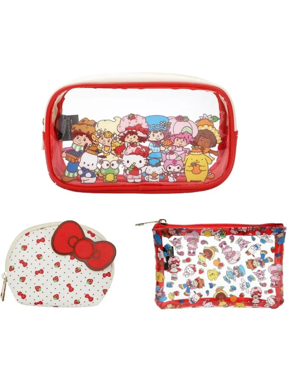 Cute Strawberry Shortcake 3-Piece Cosmetic Bag Set | Hello Kitty & Friends